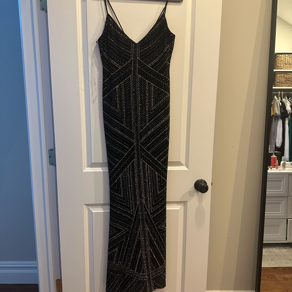 Black dress with gold sparkle detail